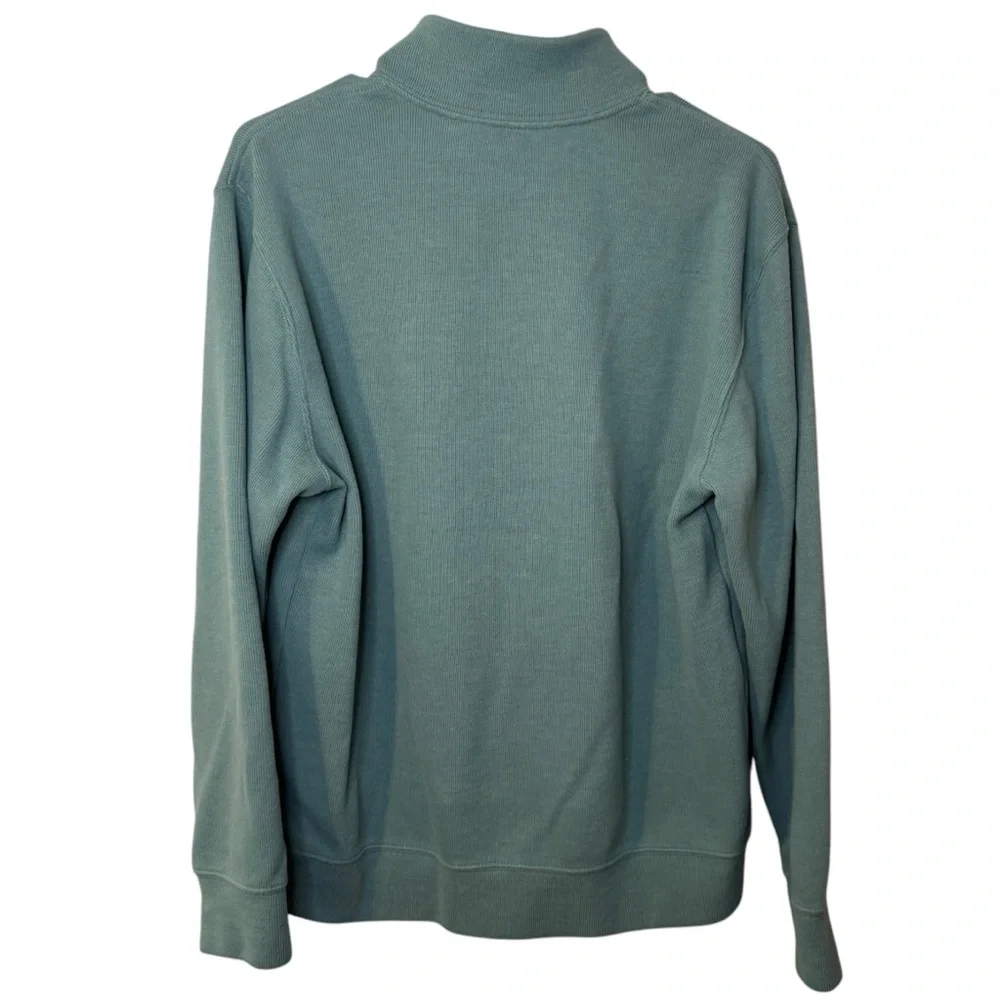 Lands' End Bedford Rib Quarter Zip Pullover Sweater Blue Green Mens Medium - Picture 3 of 8